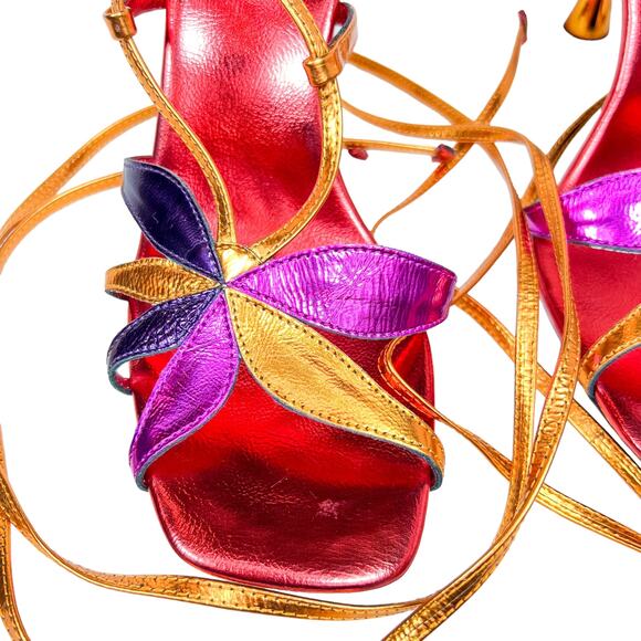 Jeffery Campbell Una Flor Bright Metallic Sandals Size 10 - Picture 4 of 9